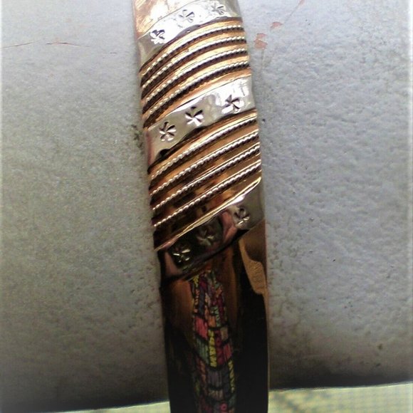 Vintage Russian Russia USSR 14K 585 Rose Pink White Gold Domed Cuff Bracelet - Picture 3 of 9